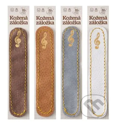 Kožená záložka do knihy Husľový kľúč (šedá, zlatý obrázok)