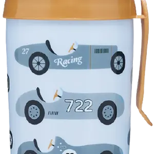 CANPOL BABIES Sportovní láhev se silikonovou nevylévací slámkou Auta světle modrá 350 ml