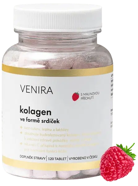VENIRA Kolagen ve formě srdíček malina 120 tablet