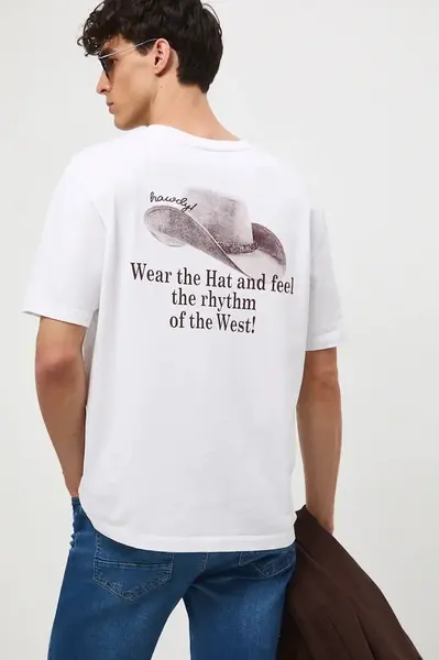 Bavlněné tričko Medicine pánské, bílá barva, s potiskem