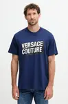 Bavlněné tričko Versace Jeans Couture pánské, tmavomodrá barva, s potiskem, 79GAHP02 CJ01P