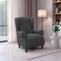 Super strečové potahy RUBINIA antracitová křeslo ušák (š. 70 - 95 cm)