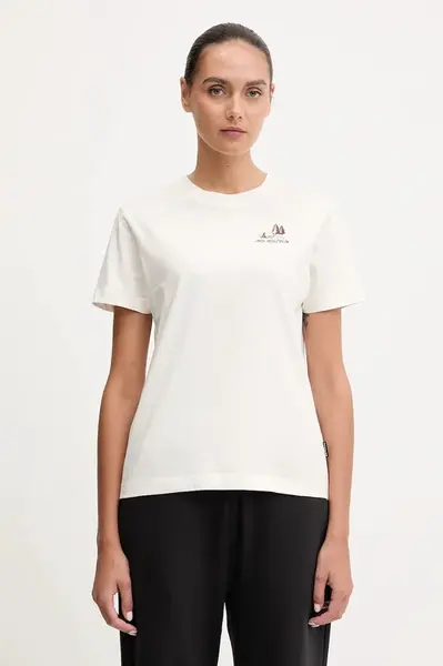 Bavlněné tričko Jack Wolfskin CADENA dámské, béžová barva, A65080