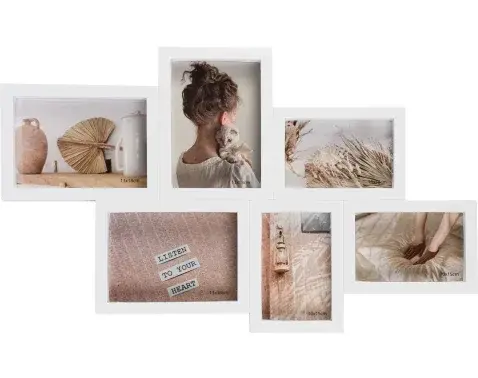 Fotorámik pre 6 ks foto Becca 60x36,5 cm, biely%