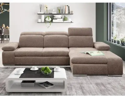 Rohová sedacia súprava Odessa, svetlo hnedá látka, pravý roh%