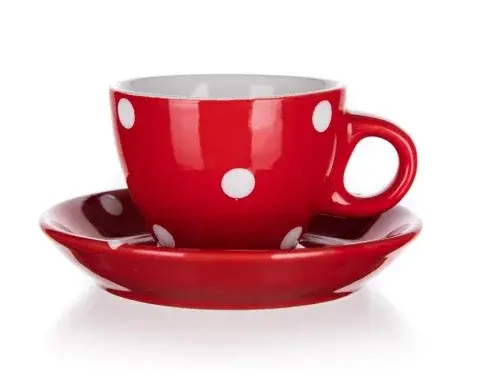 Šálka s tanierikom Dots 100 ml, červená bodkovaná%