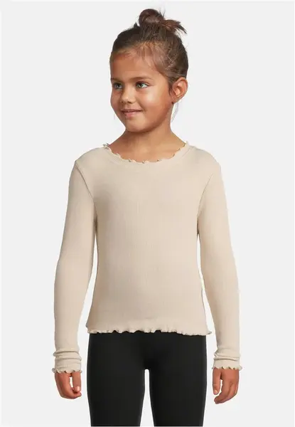 Girls' ribbed long-sleeved T-shirt beige
