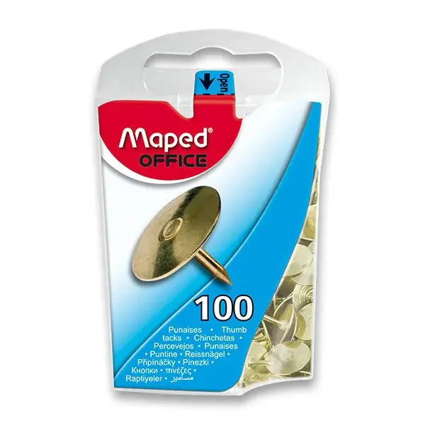 Připínáčky Maped zlaté - 100 ks, plastová krabička