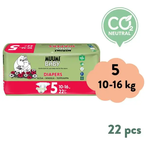 Muumi Baby 5 Maxi+ 10-16 kg (22 ks), eko pleny