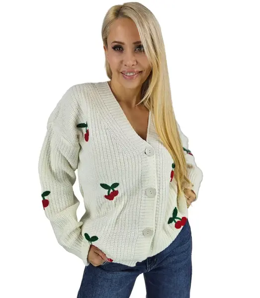 Pri Warm and cozy women's sweater with cherries in autumn LARAMIE