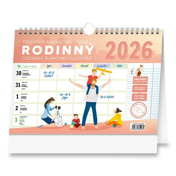 Stolní týdenní Rodinný plánovací kalendář 2026