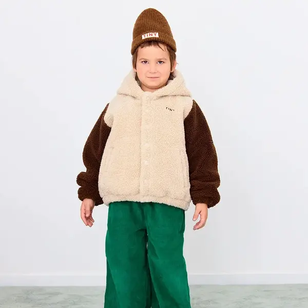 Dětská bunda Tinycottons COLOR BLOCK POLAR SHERPA HOODIE béžová barva, AW25-362