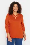 Trendyol Curve Orange Límec Detailní pletený svetr