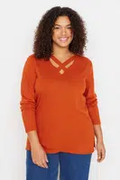 Trendyol Curve Orange Límec Detailní pletený svetr
