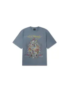 Ed Hardy Tričko 'Dragon City Diamante'  modrá