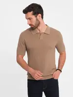 Ombre Men's cotton structured knit polo shirt - light brown