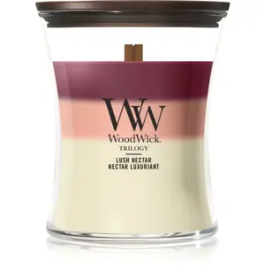 Woodwick Trilogy Lush Nectar vonná svíčka s dřevěným knotem 275 g