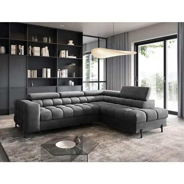 P & B ROHOVÁ SEDAČKA, textil, tmavě šedá