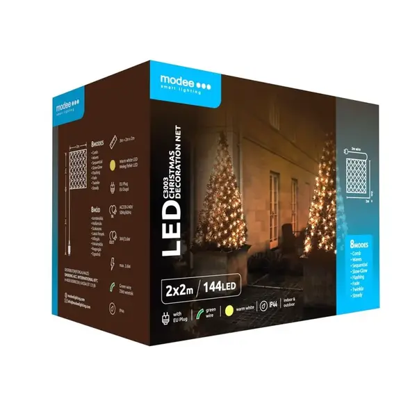 Modee Lighting LED dekorácia 144 LED teplá biela sieť 2x2m