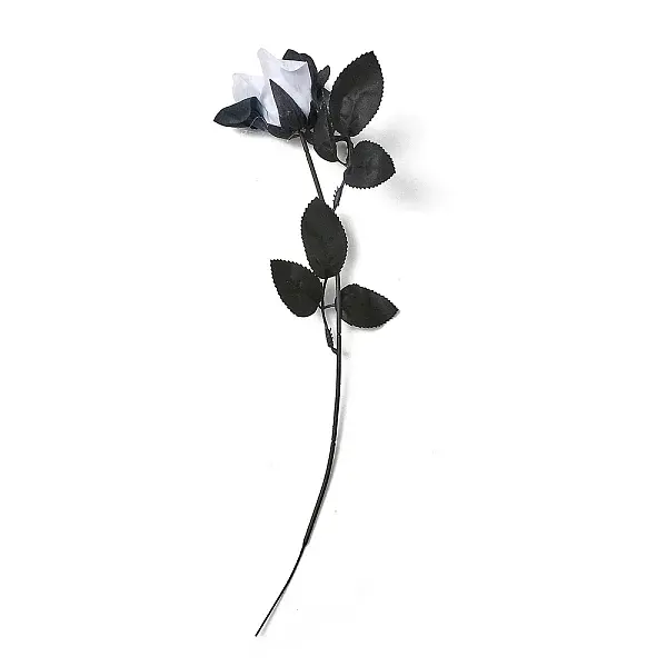 Plastic & Iron Artificial Gothic Rose Flower Stem with Black Leaves