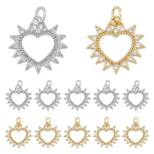 12Pcs 2 Colors Brass Micro Pave Clear Cubic Zirconia Pendants