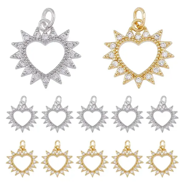 12Pcs 2 Colors Brass Micro Pave Clear Cubic Zirconia Pendants
