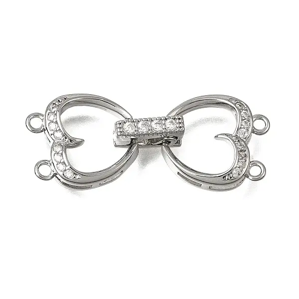 Heart Brass Micro Pave Clear Cubic Zirconia Fold Over Clasps