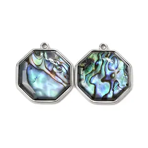 304 Stainless Steel & Natural Paua Shell Pendants