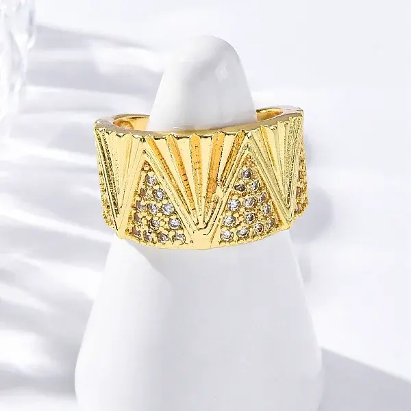 Brass Micro Pave Clear Cubic Zirconia Cuff Rings for Women