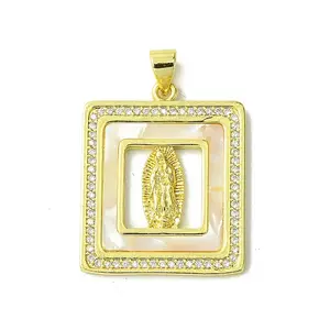 Golden Brass Micro Pave Cubic Zirconia Pendants