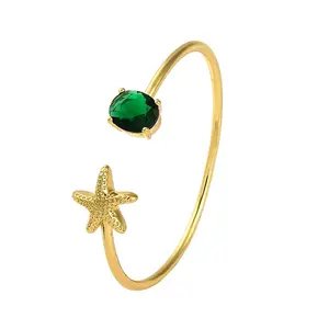 Starfish Rack Plating Brass Cuff Bracelets for Women