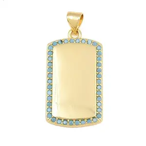 Brass Micro Pave Sky Blue Cubic Zirconia Pendants