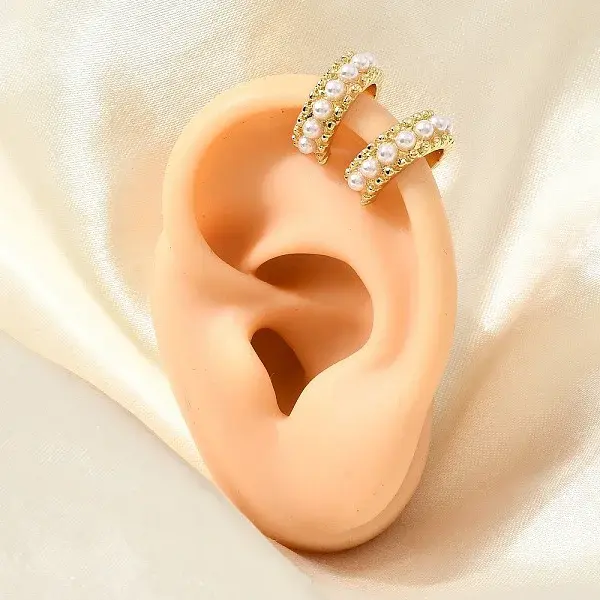 Brass ABS Plastic Pearl Cuff Earrings for Women