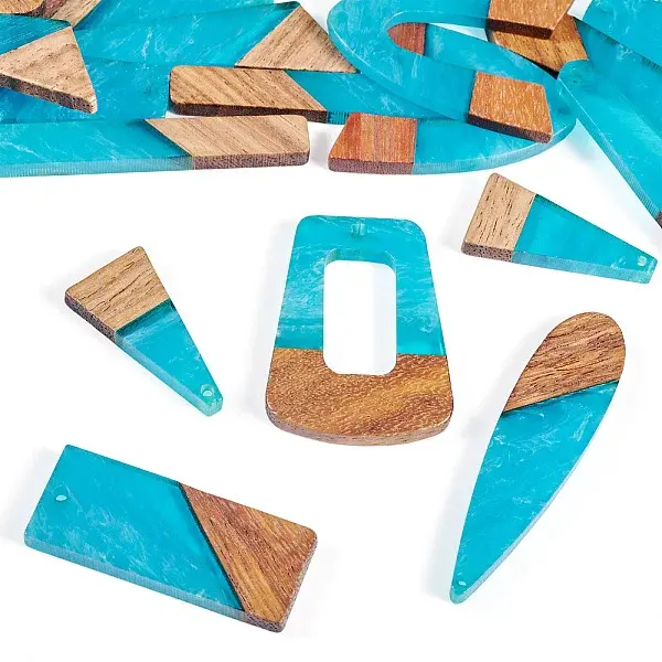 20Pcs 10 Styles Resin & Wood Pendants