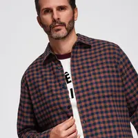 Ombre Men's checkered flannel shirt - navy blue and black