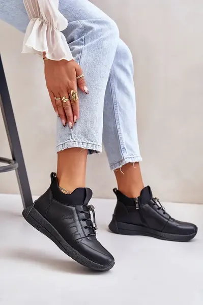 Zateplené Sportovní Kožené Boty Na Zip Artiker Černé