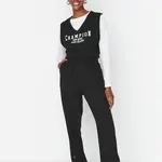 Trendyol Black Snap Detailní Loose Jogger Tlusté pletené tepláky