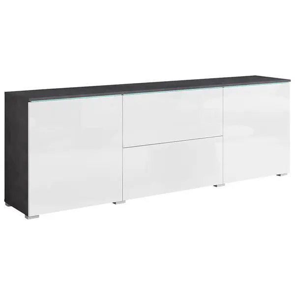 P & B NÍZKÁ KOMODA, antracitová, vysoce lesklá bílá, 180/61,8/34,5 cm