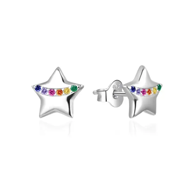 Agato Stříbrné náušnice Hvězdičky s barevnými zirkony AGT-E165PC