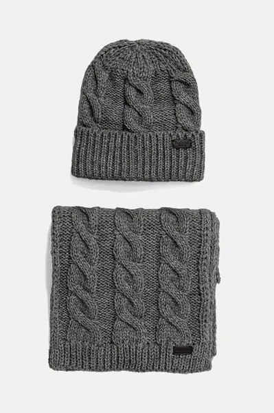 Čepice a šála Barbour šedá barva, MGS0096