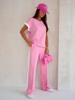 Resti Aurora Rosa – Pink cotton tracksuit set with wide trousers