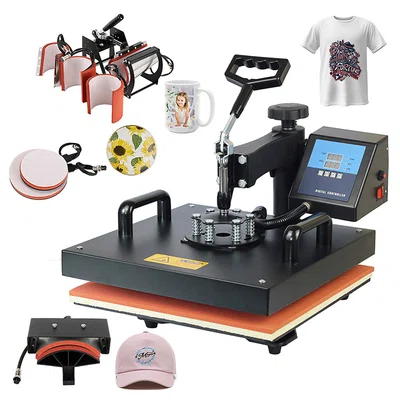 SHUOHAO 8 In 1 Heat Press Machine 15*15in For Cap/Bag/Mouse/Pad/Phone Case/Tape/Stickers/Mug/Plate/Puzzle/T-shirts