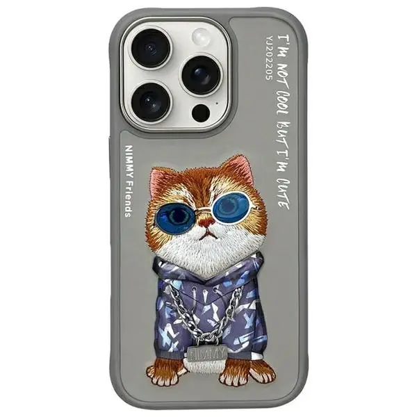 Zadní kryt NIMMY case GLASSES COOL CAT pro Apple iPhone 16 Pro Max, šedá