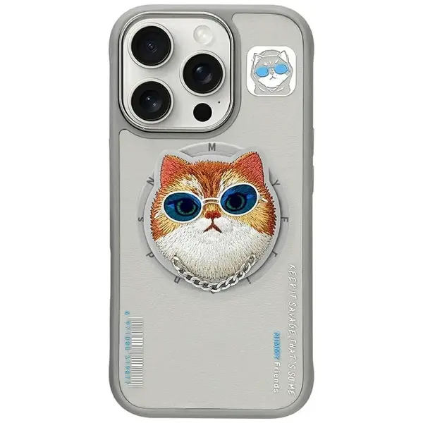 Zadní kryt NIMMY case GLASSES COOL CAT compatible with MagSafe pro Apple iPhone 16 Pro Max, šedá