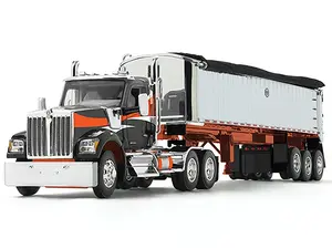 Kenworth W990 Day Cab and MAC Coal End Dump Trailer Black with Orange Graphics 1/64 Diecast Model by DCP/First Gear