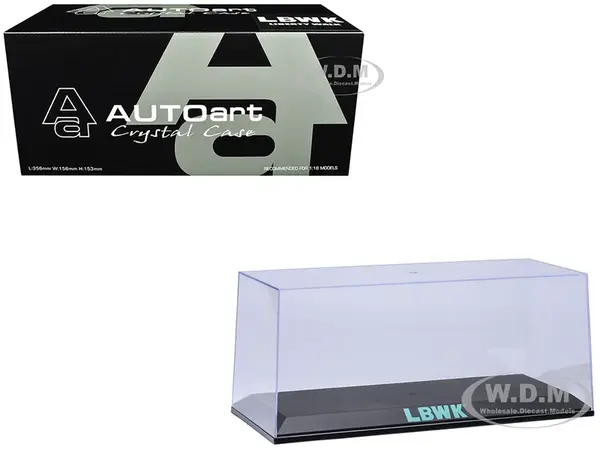 Collectible Display Show Case with Black Plastic Base and Green "LBWK" Logo for 1/18-1/24 Scale Model Cars by Autoart