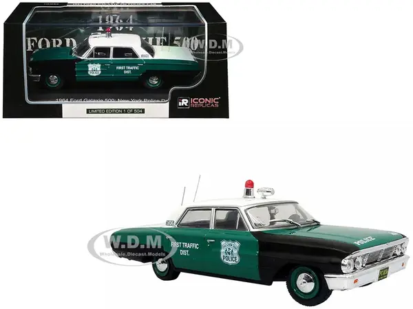 1964 Ford Galaxie 500 Police Car "New York Police Department" Black and Green with White Top Limited Edition to 504 pieces Worldwide 1/43 Diecast Mod