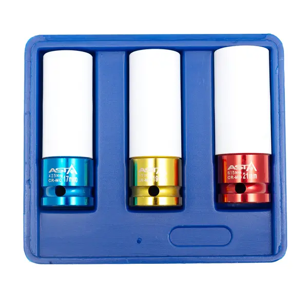 Úderové hlavice 1/2", 17 - 21 mm, s krytkou na ALU kola, sada 3 ks - ASTA