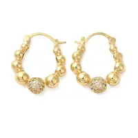 Brass Micro Pave Clear Cubic Zirconia Hoop Earrings