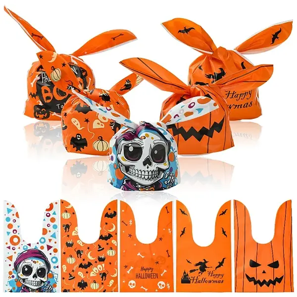 50Pcs 5 Styles Rabbit Shaped Halloween Candy Plastic Bags